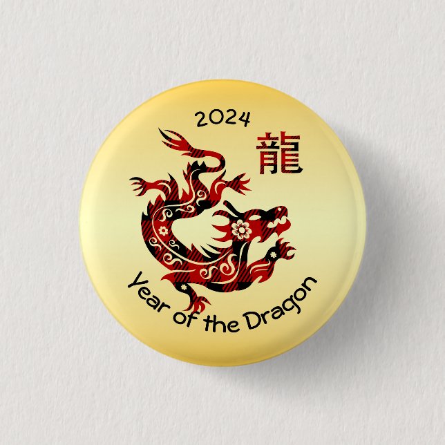 Chinesisches Jahr des Drachen - Buffalo Kariert Button (Vorderseite)