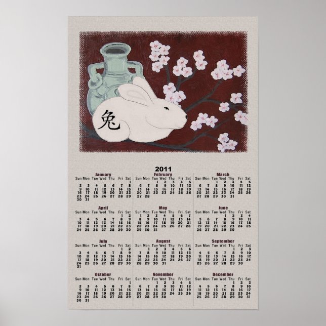 Chinesisches Jahr des Kaninchen-Kalender-Poster Poster (Vorne)