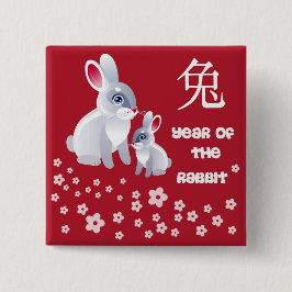 Chinesisches Jahr des Kaninchens. Niedlich Bunnies Button