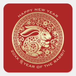 Chinesisches Jahr des kaninisch-roten goldenen Jah Quadratischer Aufkleber