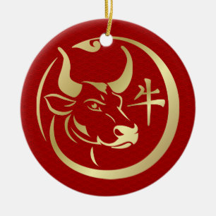 Chinesisches Jahr des Metals Ox 2021 Keramik Ornament