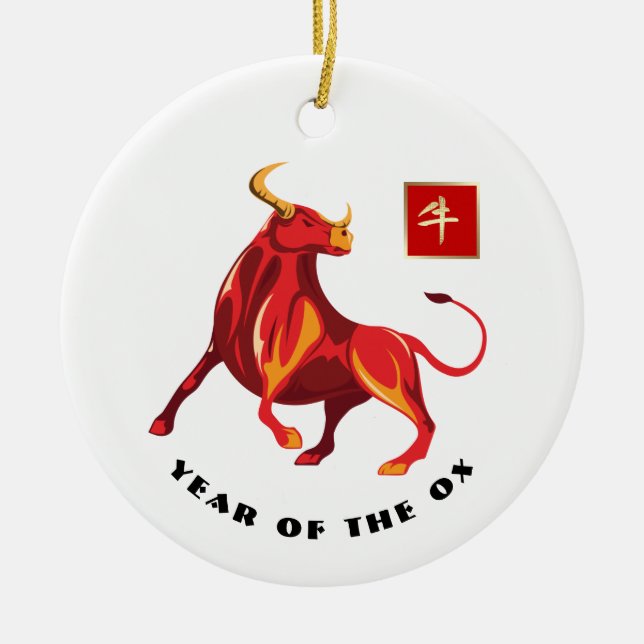 Chinesisches Jahr des Ox-Geschenks Keramik Ornament (Vorne)
