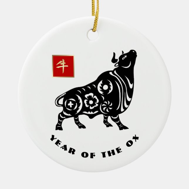 Chinesisches Jahr des Ox-Geschenks Keramik Ornament (Vorne)