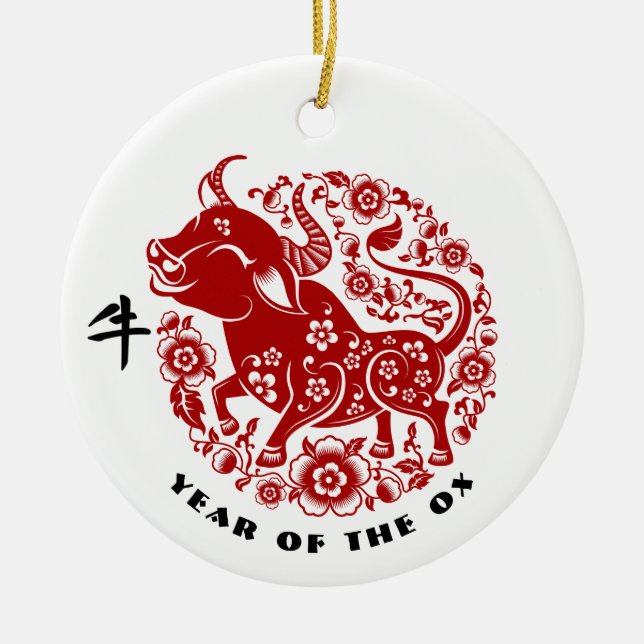 Chinesisches Jahr des Ox-Geschenks Keramik Ornament (Vorne)