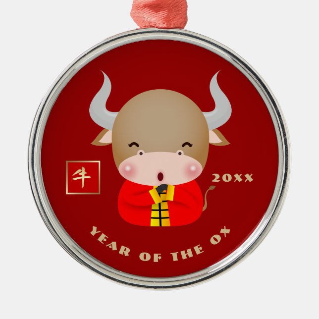 Chinesisches Jahr des Ox-Geschenks Ornament Aus Metall (Vorne)