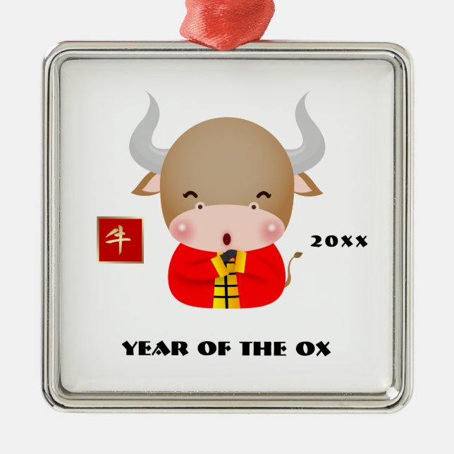 Chinesisches Jahr des Ox-Geschenks Ornament Aus Metall (Vorne)