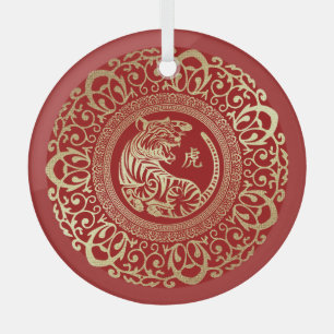 Chinesisches Jahr des Tigergeschenks Ornament Aus Glas