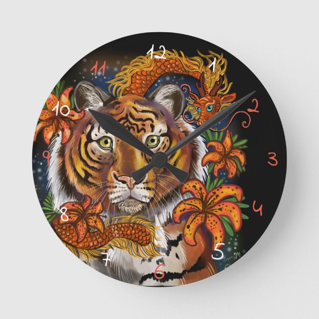 Chinesisches Jahr des Tigers Runde Wanduhr (Vorderseite)