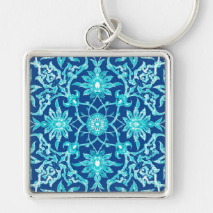 Chinesisches Jugendstil-Muster - Türkis und Blau Schlüsselanhänger