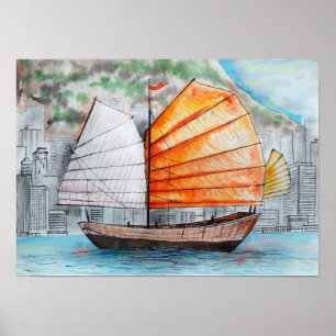 Chinesisches Junk-Schiff Poster