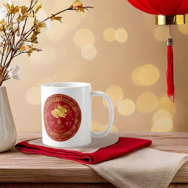 Chinesisches Kaninchen Rot/Gold-ID542 Kaffeetasse (Von Creator hochgeladen)