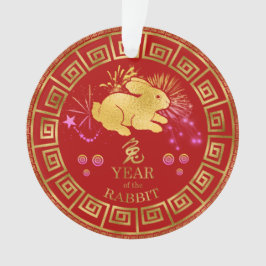 Chinesisches Kaninchen Rot/Gold-ID542 Ornament