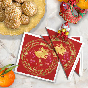 Chinesisches Kaninchen Rot/Gold-ID542 Serviette