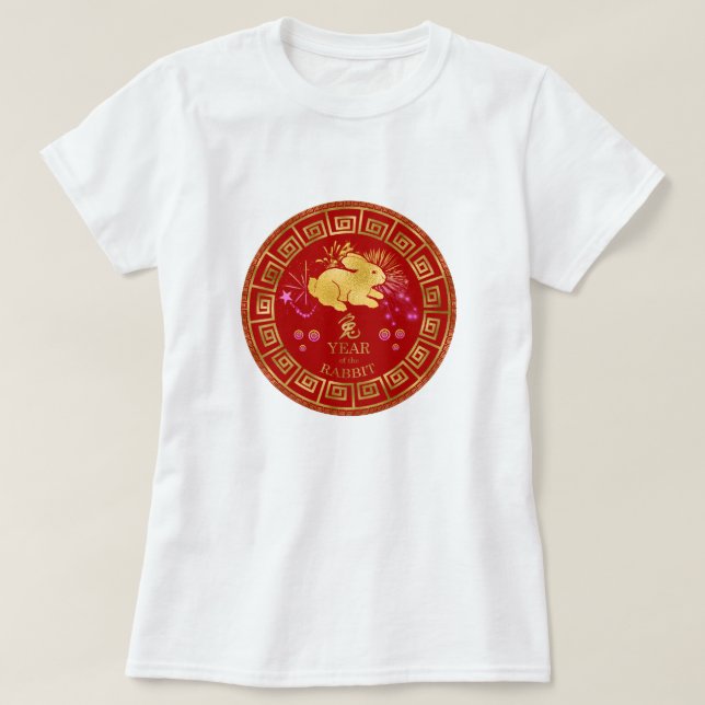 Chinesisches Kaninchen Rot/Gold-ID542 T-Shirt (Design vorne)