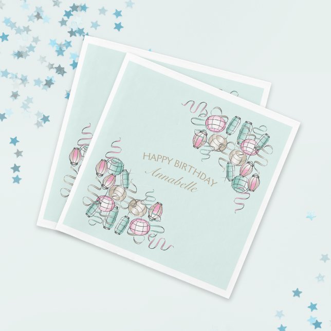 Chinesisches Lattern & Ribbon Party Napkins Serviette (Party Napkin. Lanterns & Ribbons.)