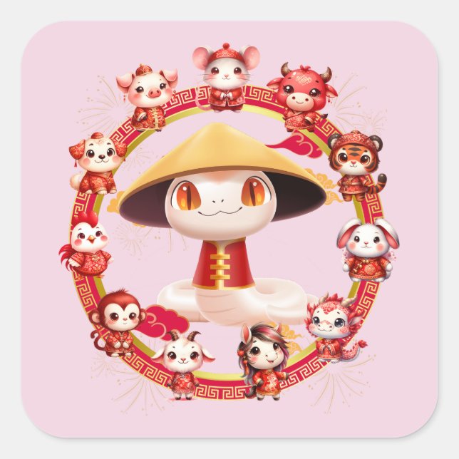 Chinesisches Lunar-Neujahrsschlangen-Design 3 Quadratischer Aufkleber (Vorderseite)