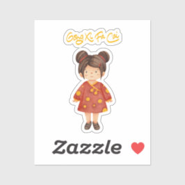 Chinesisches Mädchen mit Bun Hair Gong Xi Fa Cai Aufkleber