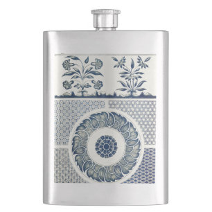Chinesisches Medaillon: Indigoblaue Chinoiserie Flachmann