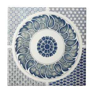 Chinesisches Medaillon: Indigoblaue Chinoiserie Fliese
