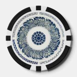 Chinesisches Medaillon: Indigoblaue Chinoiserie Pokerchips