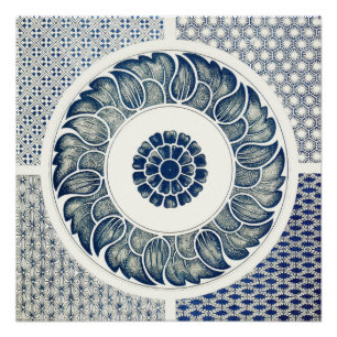 Chinesisches Medaillon: Indigoblaue Chinoiserie Poster