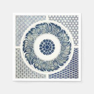Chinesisches Medaillon: Indigoblaue Chinoiserie Serviette