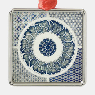 Chinesisches Medaillon: Indigoblaue Chinoiserie Silbernes Ornament