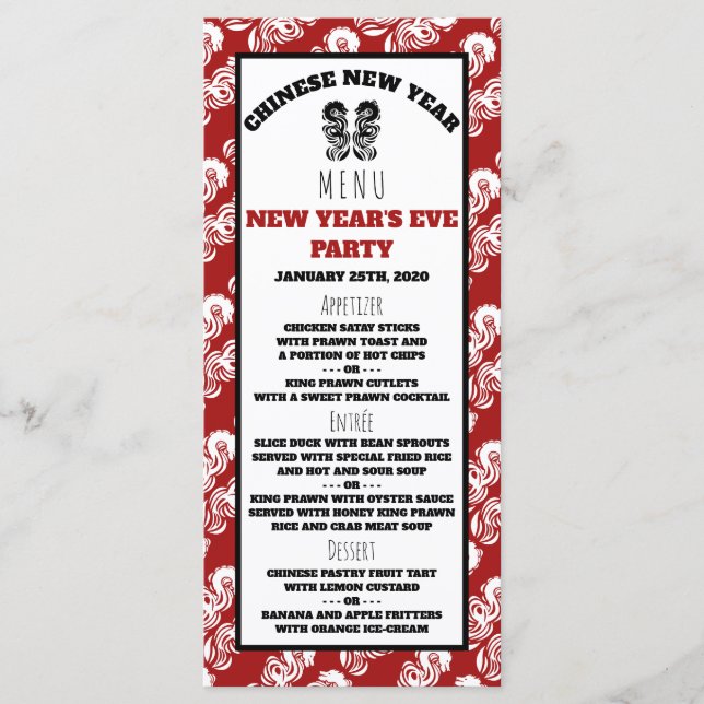 Chinesisches Menü "Orientalischer Drache" für Neuj Menükarte (Vorderseite)