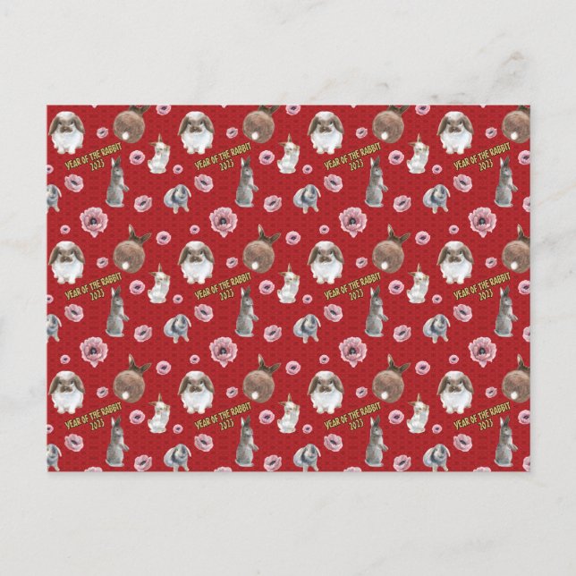 Chinesisches Mondjahr des Kaninchens 2023 Muster Postkarte (Vorderseite)