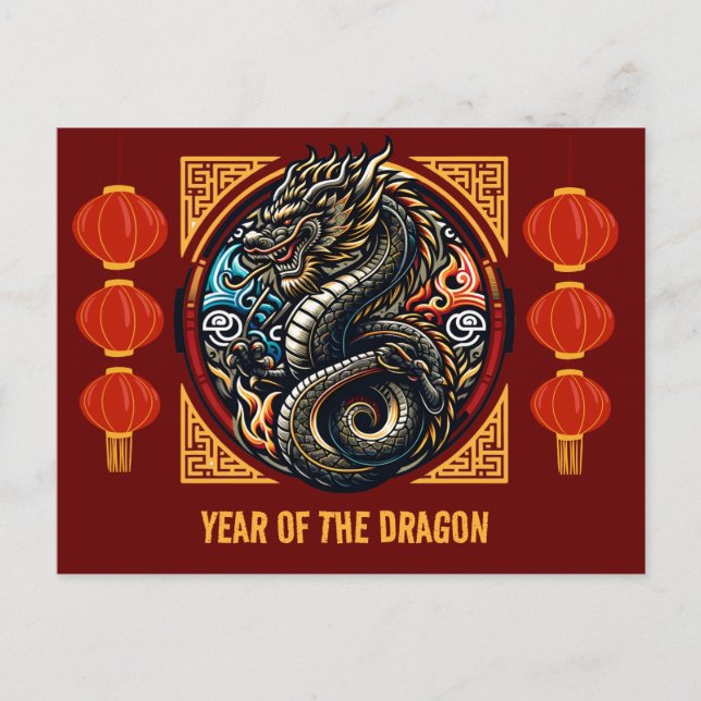 Chinesisches Mondneujahr des Drachen 2024 Postkarte (Vorderseite)