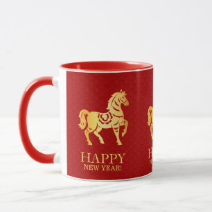 Chinesisches Mondneujahr des Pferdes 2026 Rot Gold Tasse