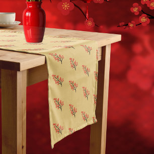 Chinesisches Mondneujahrs-Pflaumenblüten 5 Segnung Kurzer Tischläufer