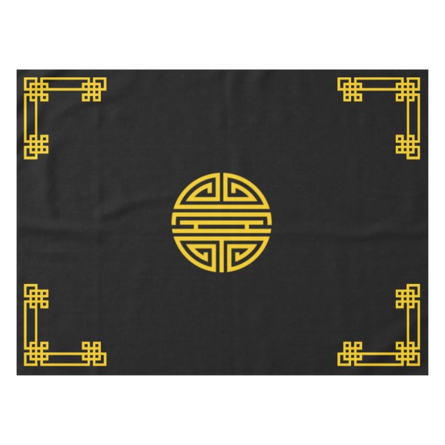 Chinesisches Motif-Muster Gold auf schwarz Tischdecke (Vorderseite (Horizontal))