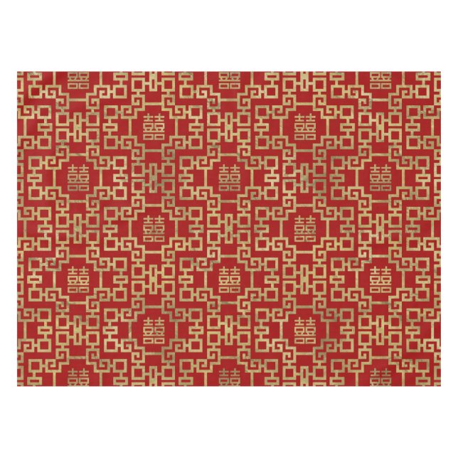 Chinesisches Muster-Doppelt-Glück-Symbol Tischdecke (Vorderseite (Horizontal))