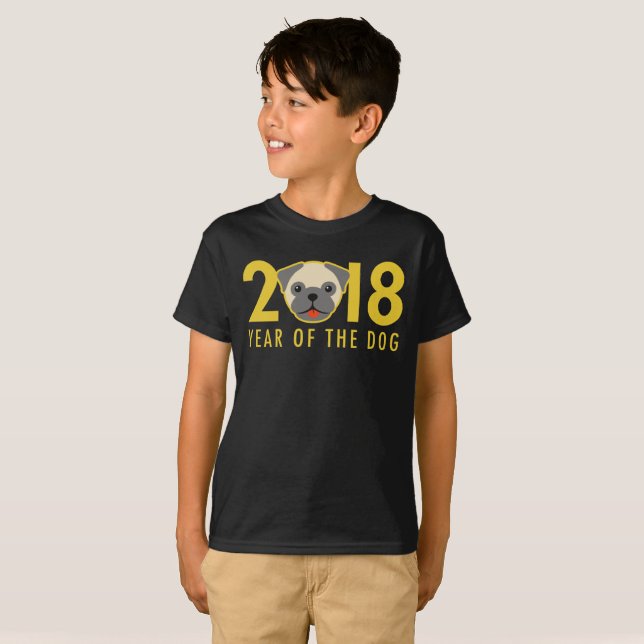 Chinesisches neues Jahr 2018 Jahr des HundeMops T-Shirt (Vorne ganz)