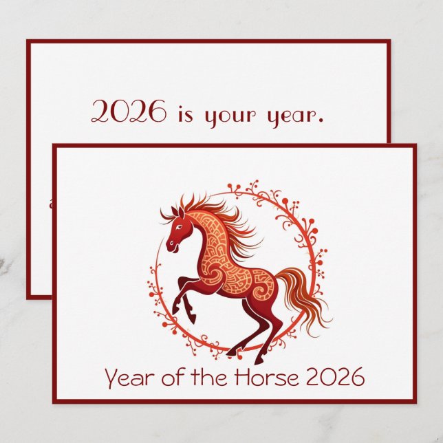 Chinesisches neues Jahr 2026 Feiertagskarte (Vorne/Hinten)