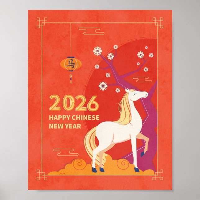 Chinesisches Neues Jahr 2026 - Vertikales Pferdepo Poster (Vorne)