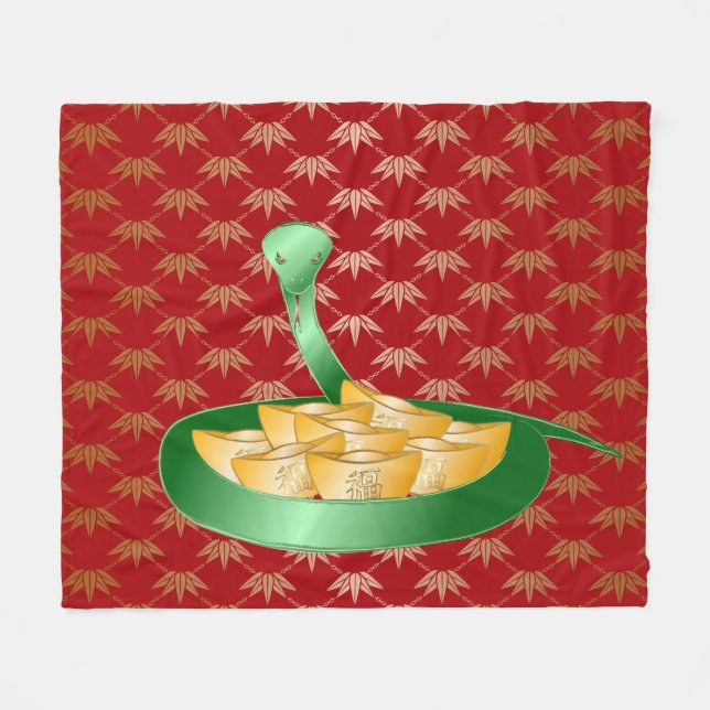 Chinesisches Neues Jahr der Schlange 2025 Glücksge Fleecedecke (Vorderseite (Horizontal))