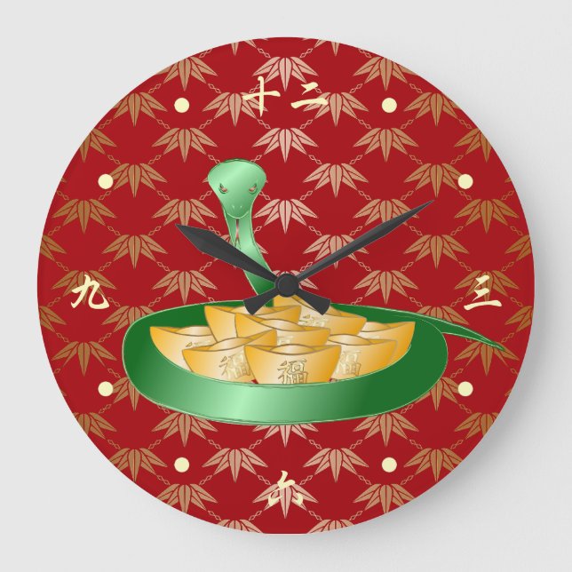 Chinesisches Neues Jahr der Schlange 2025 Glücksge Große Wanduhr (Vorderseite)