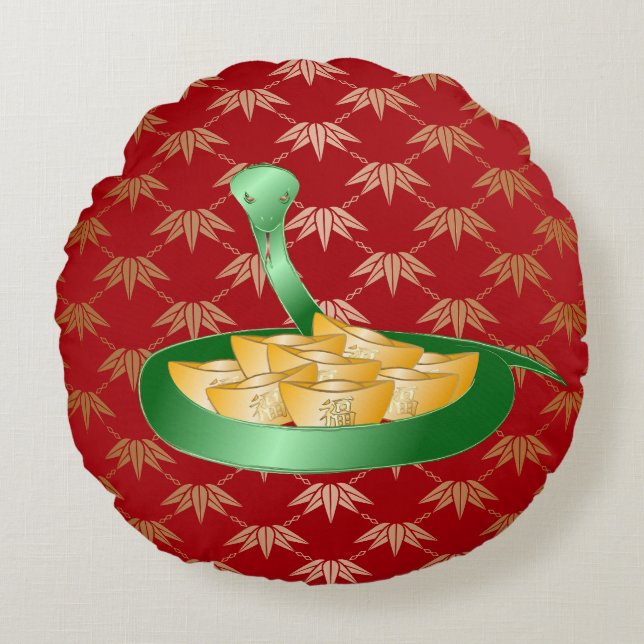 Chinesisches Neues Jahr der Schlange 2025 Glücksge Rundes Kissen (Vorderseite)