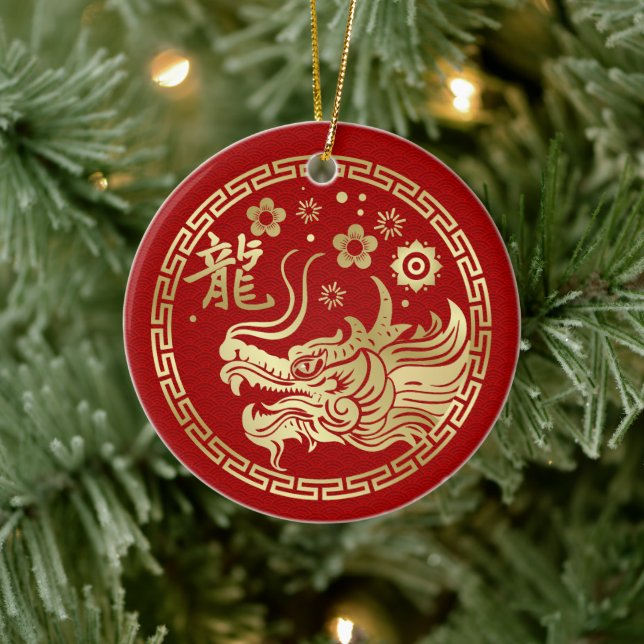 Chinesisches neues Jahr des Drachen 2024 Keramik Ornament (Baum)