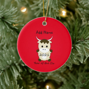 Chinesisches Neujahr 2021 Jahr des Ochsen Keramik Ornament