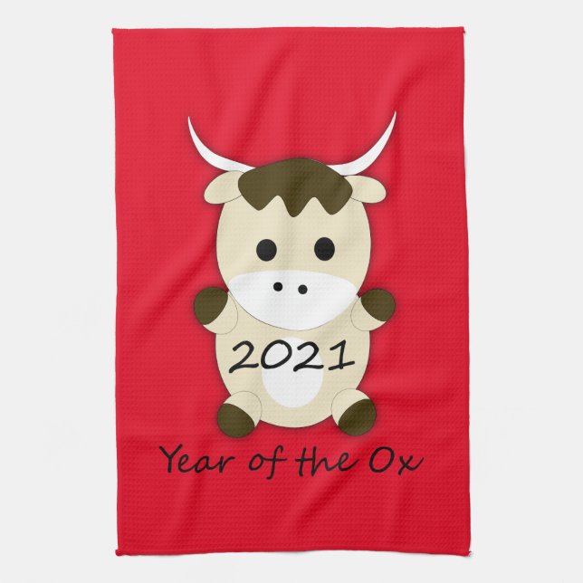 Chinesisches Neujahr 2021 Jahr des Ox Geschirrtuch (Vertikal)
