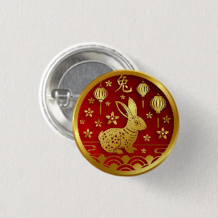 Chinesisches Neujahr 2023 Rabbit Red Gold Button