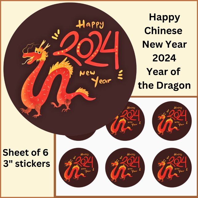 Chinesisches Neujahr 2024 Dragon Large 3" Runder Aufkleber (Von Creator hochgeladen)