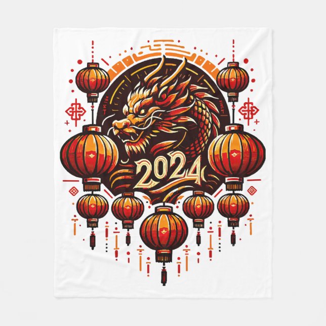 Chinesisches Neujahr 2024 Fleecedecke (Vorderseite)