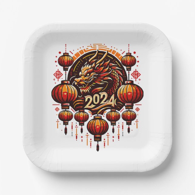 Chinesisches Neujahr 2024 Pappteller (Vorderseite)