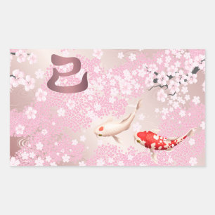 Chinesisches Neujahr 2025 Cherry Blossom Koi Fisch Rechteckiger Aufkleber