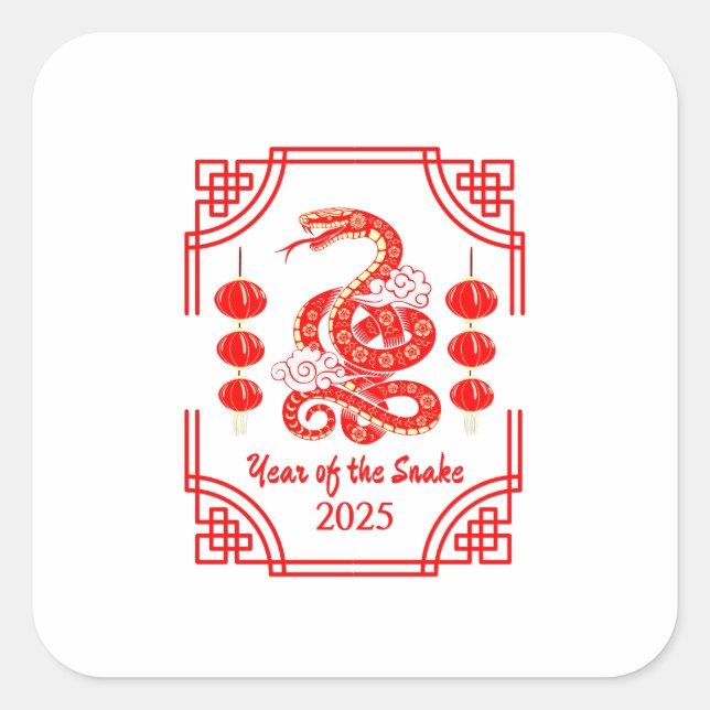 Chinesisches Neujahr 2025 Die Snake Lantern Ecken Quadratischer Aufkleber (Vorderseite)