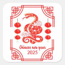 Chinesisches Neujahr 2025 Die Snake Lantern Ecken Quadratischer Aufkleber